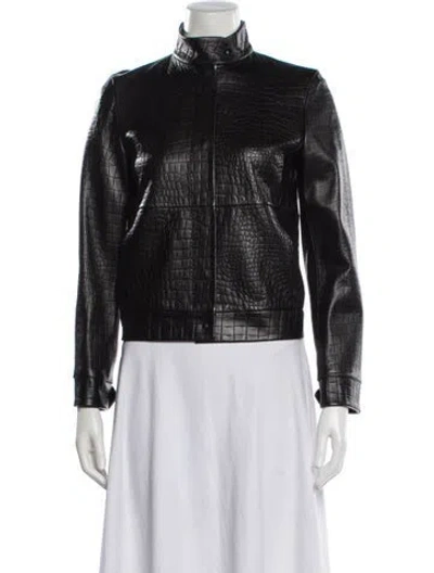 Pre-owned Max Mara Leather Animal Print Jacket In Black
