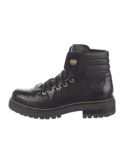 Pre-owned Max Mara Leather Animal Print Lace-up Boots In Black