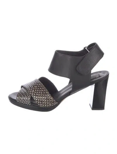 Pre-owned Max Mara Leather Animal Print Sandals In Black