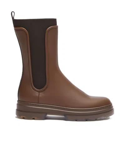 Max Mara Leather Ankle Boots In Brown