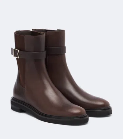 Max Mara Leather Ankle Boots In Brown