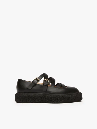 Max Mara Leather Ballet Flats With Straps In Black