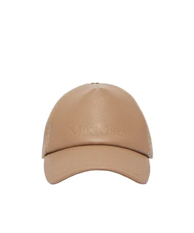 Max Mara Leather Baseball Cap In Mud Color