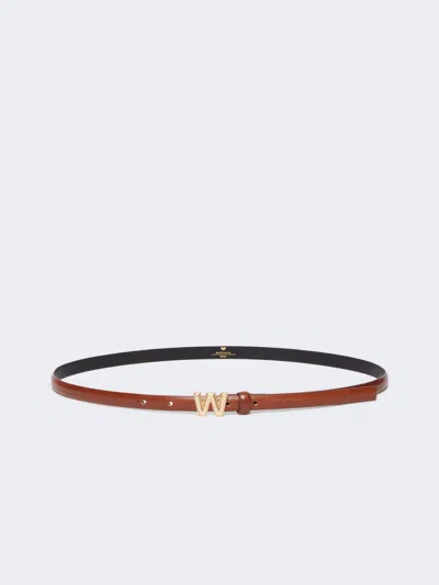 Max Mara Leather Belt With Branded Buckle Detail In Brown