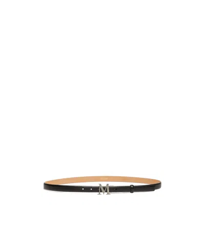 Max Mara Leather Belt With Letter Pattern Buckle In Black
