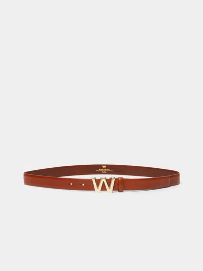 Max Mara Leather Belt With Logo Buckle In Brown