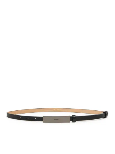 MAX MARA LEATHER BELT WITH LOGO PLATE