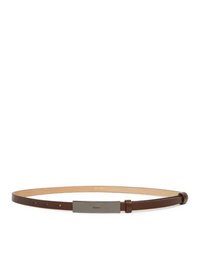 Max Mara Leather Belt With Logo Plate In Brown