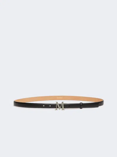 Max Mara Leather Belt With Monogram Buckle In Black