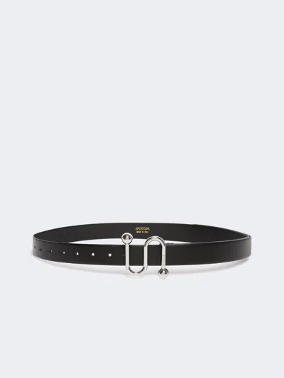Max Mara Leather Belt With S-shaped Buckle In Black