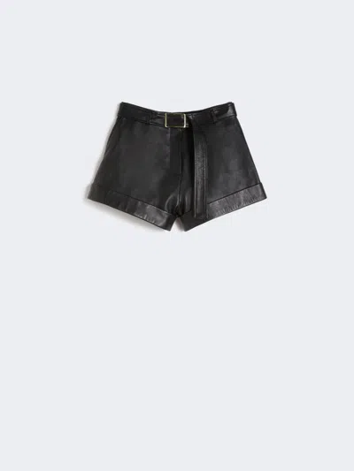 Max Mara Leather Bermuda Shorts In Black