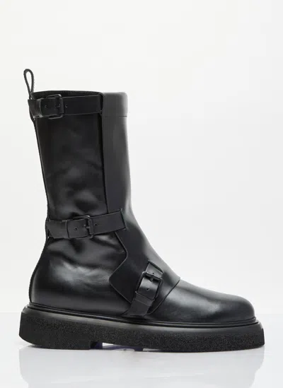 Max Mara 20mm Buckleboots Leather Tall Boots In Black