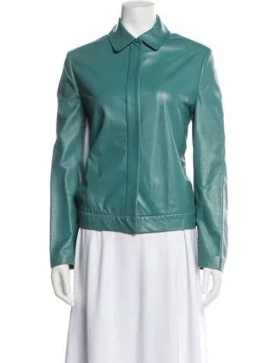 Pre-owned Max Mara Leather Biker Jacket In Blue