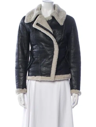 Pre-owned Max Mara Leather Biker Jacket In Blue