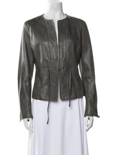 Pre-owned Max Mara Leather Biker Jacket In Gray