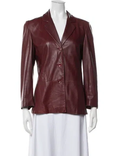 Pre-owned Max Mara Leather Blazer In Burgundy