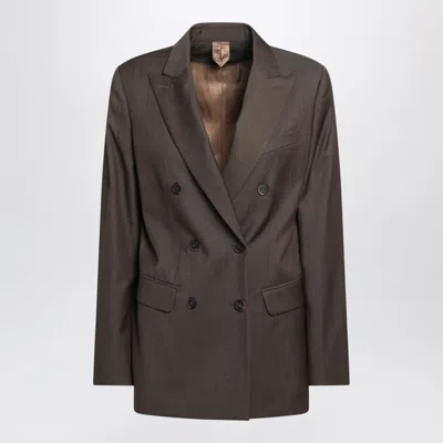 MAX MARA MAX MARA LEATHER BROWN DOUBLEBREASTED WOOL JACKET