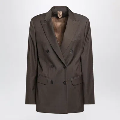 Max Mara Leather Brown Doublebreasted Wool Jacket In Animal Print