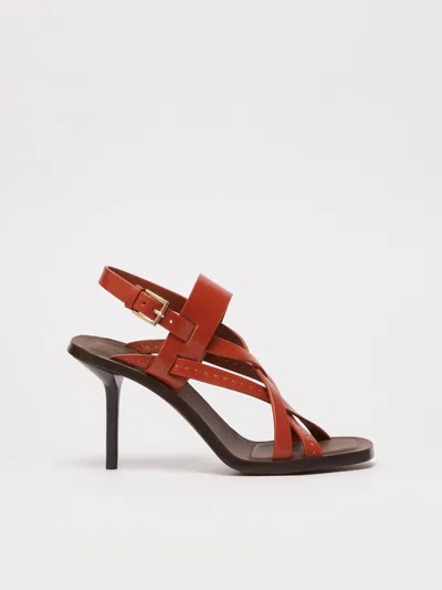Max Mara Leather Cage Sandals In Red