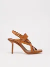 Max Mara Leather Cage Sandals In Tobacco