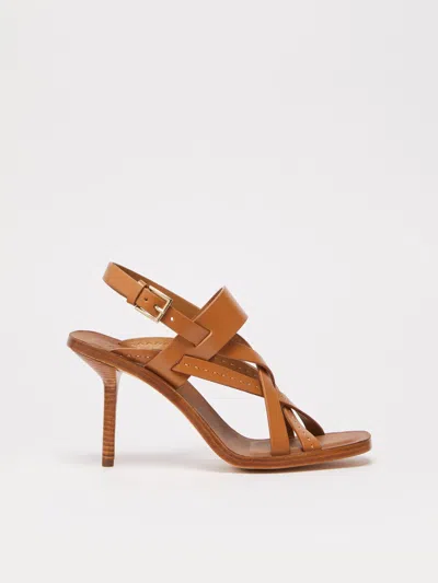 Max Mara Leather Cage Sandals In Tobacco