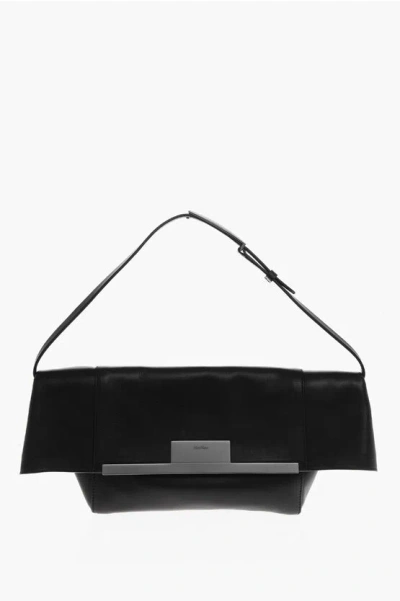 Max Mara Leather Clasp Shoulder Bag With Metal Detail In Black