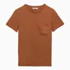 Max Mara Leather-colored Cotton T-shirt With Logo In Brown