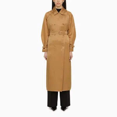 Max Mara Leather-coloured Oversize Trench Coat In Silk In Brown