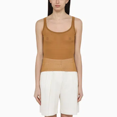 MAX MARA MAX MARA | LEATHER-COLOURED RIBBED SILK TANK TOP