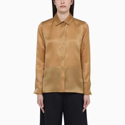 Max Mara Leather-coloured Silk Shirt In Brown