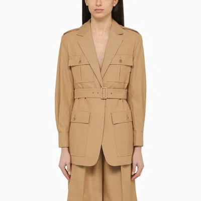 MAX MARA LEATHER-COLOURED SINGLE-BREASTED JACKET IN COTTON