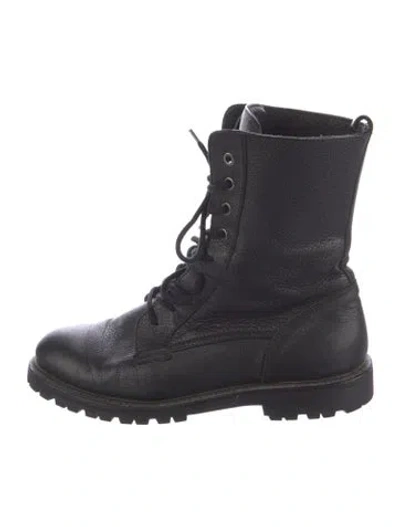 Pre-owned Max Mara Leather Combat Boots In Black