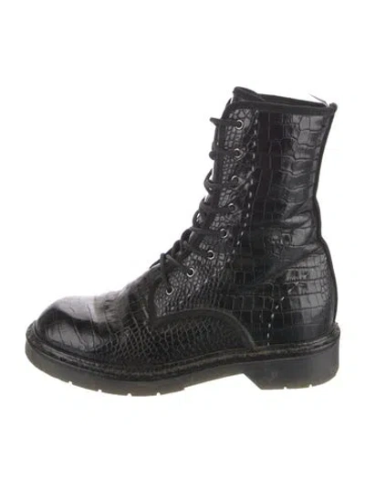 Pre-owned Max Mara Leather Combat Boots In Black