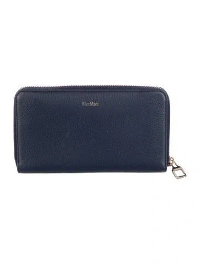 Pre-owned Max Mara Leather Continental Wallet In Blue