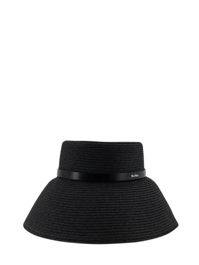 Max Mara Elegance Hat With Gold Logo On Leather Band In Black
