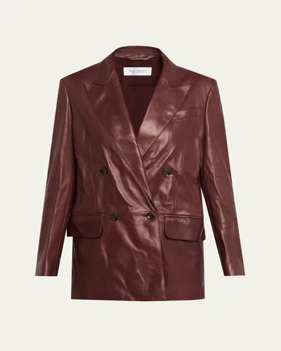 Max Mara Leather Double-breasted Jacket In Red