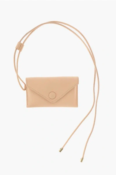 Max Mara Leather Dula Neck Card Holder In Brown