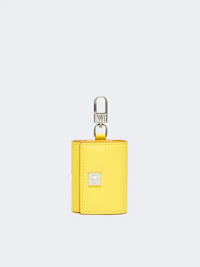 Max Mara Leather Earphone Pouch In Yellow