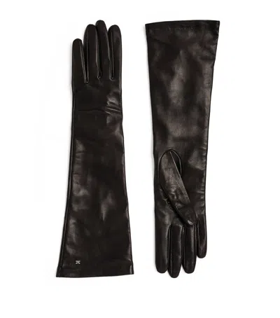 Max Mara Leather Elbow-length Gloves In Black