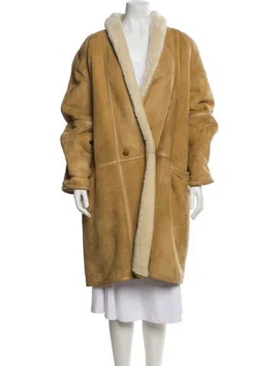Pre-owned Max Mara Leather Faux Fur Coat In Brown