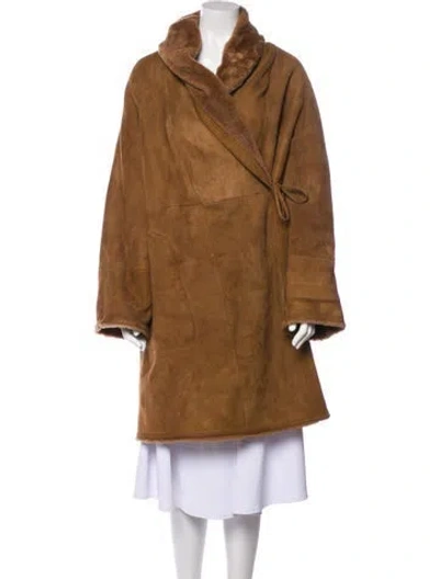 Pre-owned Max Mara Leather Faux Fur Coat In Brown