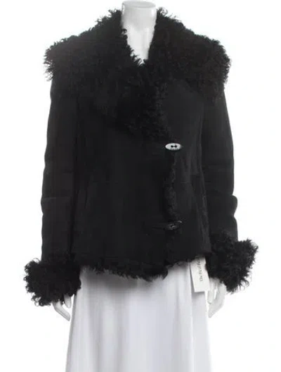 Pre-owned Max Mara Leather Faux Fur Jacket In Black