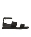 Max Mara Flat Sandals In Leather And Elasticated Webbing In Black