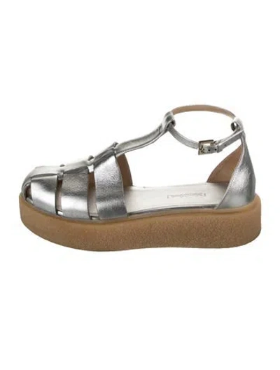 Pre-owned Max Mara Leather Flats In Silver