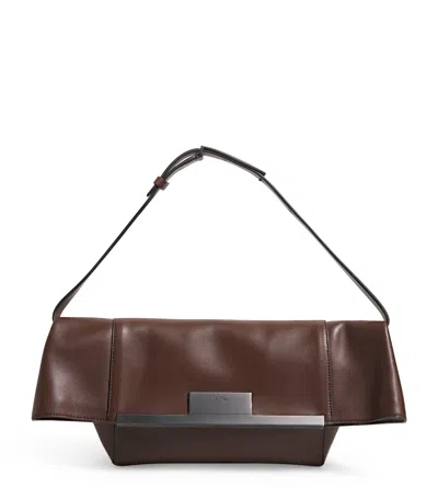 Max Mara Leather Folded Clutch Bag In Brown