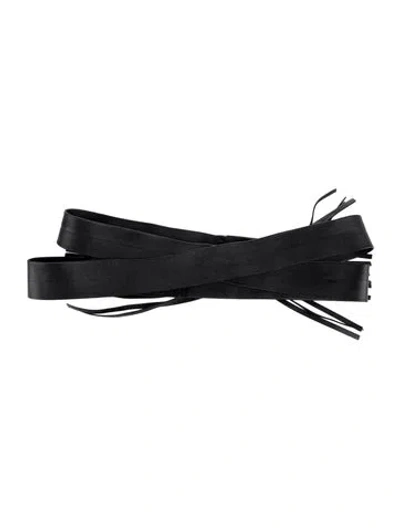 Pre-owned Max Mara Leather Fringe Trim Accent Waist Belt In Black