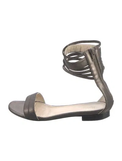 Pre-owned Max Mara Leather Gladiator Sandals In Grey