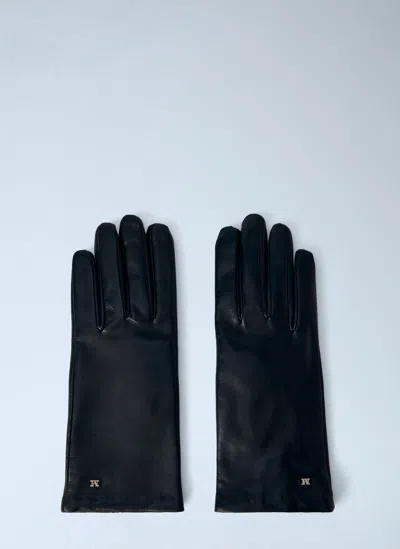 Max Mara Leather Gloves With Logo Detail In Black