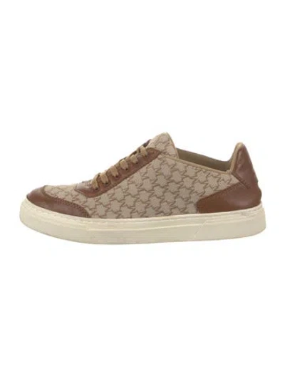 Pre-owned Max Mara Leather Graphic Print Sneakers In Neutrals