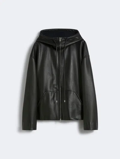 Max Mara Leather Hoodie In Black